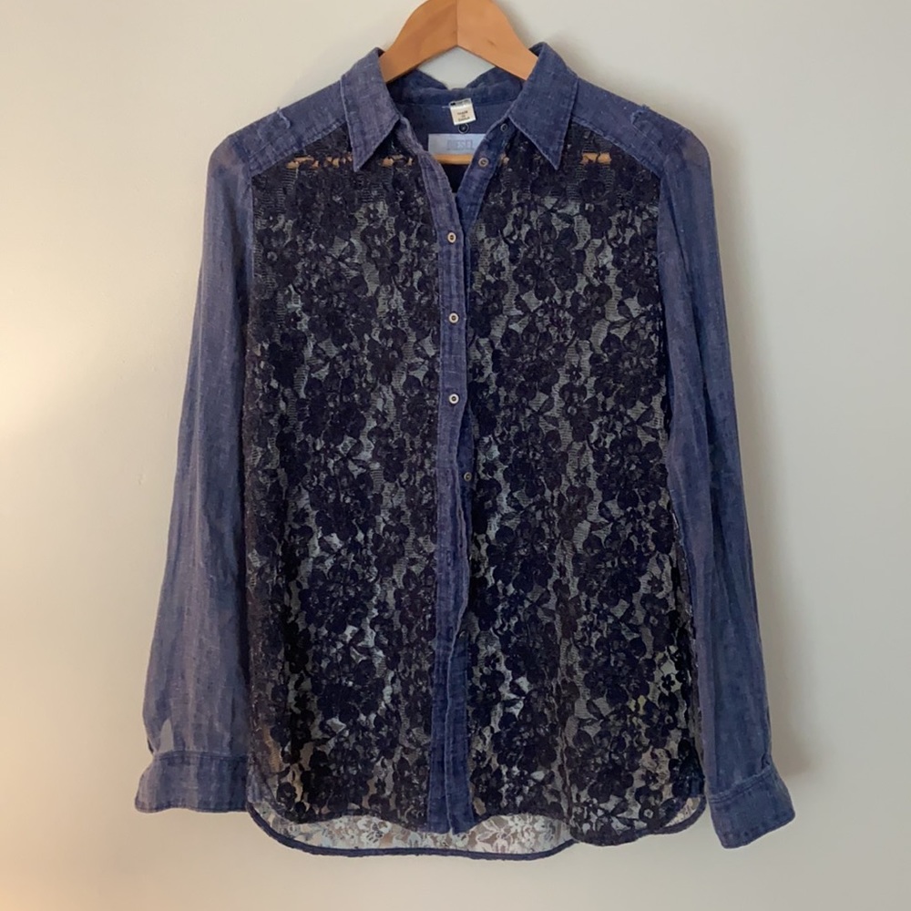 Diesel Soft Chambray And Lace Button Up Shirt. - image 2